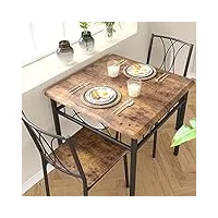 gaomon ensemble table de cuisine pour 2, table à manger et chaises pour 2 personnes, table de salle à manger avec 2 chaises en bois et métal, table de cuisine carrée pour petit espace, appartement,