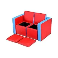dreamade 2 en 1 canapé enfants 80x49,5x49,5cm en pvc fauteuil enfant multifonctionnel 2 places ensemble table et chaise pour enfants avec espace de rangement pour chambre,salon (rouge+bleu)