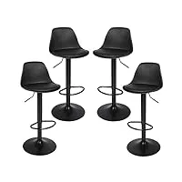 lot de 4 tabourets de bar avec dossier et repose-pieds,tabouret de bar moderne avec dossier chaise de cuisine haute pivotante à hauteur réglable,rotative à 360° (noir pur -4pcs)