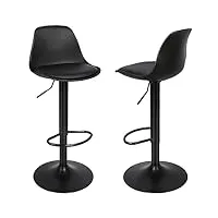 lot de 2 tabourets de bar avec dossier et repose-pieds,tabouret de bar moderne chaise de cuisine haute pivotante à hauteur réglable,rotative à 360° (noir pur -2pcs)
