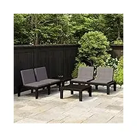 lvssiao salon de jardin 4 pièces avec coussins en plastique gris très durable + résistant aux intempéries + respectueux de l'environnement pour jardin, balcon