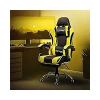 ml-design chaise de gaming/massage, noir-jaune, cuir pu, ergonomique/pivotant/réglable 121-128 cm, dossier inclinable 90°-135°, accoudoirs/appuie-tête/coussin lombaire/repose-pieds, fauteuil de bureau