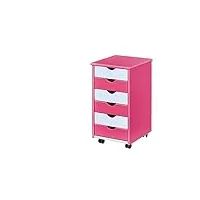 inter link – caisson de bureau à roulettes – avec tiroirs – meuble de rangement mobile - pin massif - 6 tiroirs – vernis - pink/blanc - lxpxh: 35x39x66 cm