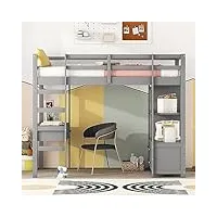 zyloyal10 lit mezzanine pour enfant avec escalier de rangement, tiroirs de rangement et bureau sous le lit, gris, 90 x 200 cm