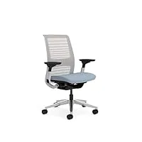 steelcase think glow up, chaise de bureau ergonomique avec soutien lombaire liveback, accotoirs 4d et design durable bleu nickel