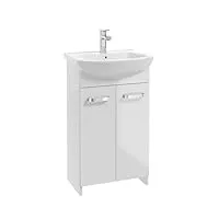 domodomo - armoire de salle de bain avec lavabo - 85 x 45 x 27,1 cm - meuble de salle de bain debout et meuble bas - laqué - ensemble élégant avec lavabo en céramique (blanc sans tiroir)