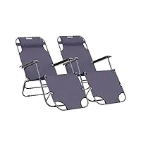 outsunny lot de 2 chaises longue pliable bain de soleil fauteuil relax jardin transat de relaxation dossier inclinable avec repose-pied polyester oxford gris