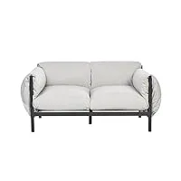 canapé de jardin 2 places en métal aluminium noir avec coussins Épais déperlants gris clair esperia