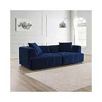 mobilier-deco anya - canapé capitonné 3 places en velours bleu