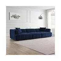 mobilier-deco anya - canapé capitonné 4 places en velours bleu