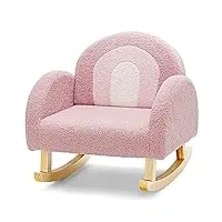 lifezeal fauteuil à bascule pour enfant, chaise bascule pour enfants 3-5 ans avec assise pieds en bois de peuplier, canapé rembourré design anti-renversement pour crèche, salle de jeux (rose)