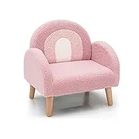 costway fauteuil enfant en peluche avec dossier & accoudoir confortable, canapé chaise enfant en bois avec joli motif arc-en-ciel, charge 50kg pour garçon fille de 3-5 ans