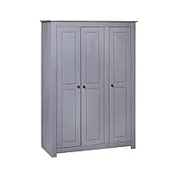 barash garde-robe 3 portes gris 118x50x171,5 cm pin assortiment panama,armoire chambre,armoire de rangement,dressing chambre