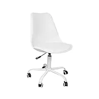 drumm tabouret à roulettes,chaise de bureau scandinave,chaise de bureau en similicuir,tabouret de bureau pivotant 360° réglable en hauteur,blanc