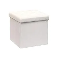 bonlife pouf cube de rangement pliable en velours blanc, repose-pieds, tabouret siège, coffre à jouets avec couvercle, repose-pieds pour salon, 40 x 40 x 40 cm