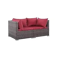 mingone canapé avec coussins d‘extérieur canapé en rotin sofa de jardin en résine tressée patio, rouge 2 sièges