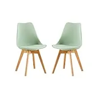 eggree lot de 2 chaises de cuisine en bois sgs tested rétro rembourrée chaise de salle de bureau avec pieds en bois de hêtre massif, la glace verte