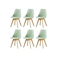 eggree chaises salle à manger scandinaves sgs tested lot de 6 chaises de cuisine rétro rembourrée chaise de salle de bureau pieds en bois de hêtre massif, la glace verte