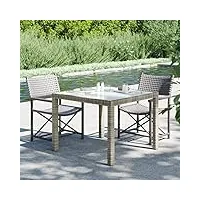 guyana table de jardin 90x90x75 cm verre trempé et résine tressée gris,table de salon de jardin exterieur,table de camping
