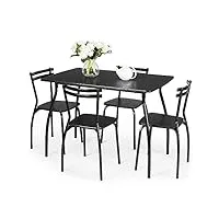 relax4life ensemble table à manger avec 4 chaises à dossier incurvé, table salle à manger 107x70x76 cm avec cadre en métal, style moderne pour salle à manger salon cuisine (noir | grain bois)