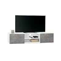idmarket - meuble tv 140 cm eli blanc portes effet béton