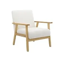 mingone fauteuil de salon en bois design moderne fauteuil en laine fauteuil avec accoudoirs chaise d'appoint relax chaise de canapé pour salon chambre vérandas, blanc