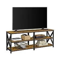 yaheetech meuble tv banc tv meuble de rangement en bois pour tv jusqu'à 70 pouces avec 3 Étagères, pour salon chambre, industriel, 160 × 40 × 61,5 cm, brun rustique