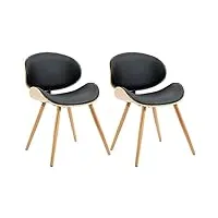 homcom lot de 2 chaises de salle à manger chaise de cuisine style vintage assise en synthétique noir et pieds en bois