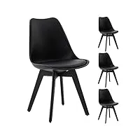idimex lot de 4 chaises de salle à manger rouen, chaises de cuisine en plastique noir avec coussin d'assise