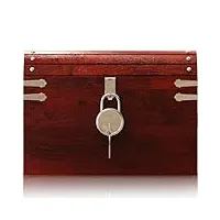 vizayo grand coffre au trésor avec serrure et clés – coffre au trésor de pirate en bois fait à la main avec couvercle à charnière – coffre de rangement décoratif (rouge) 40,6 x 30,5 cm