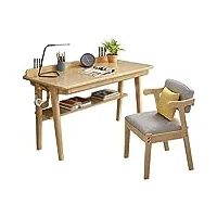 zumaha Écurie ensemble de bureau et chaise pour enfants en bois massif, table d'écriture avec fente pour crochets à double face, chaise avec housse en coton et lin flexible