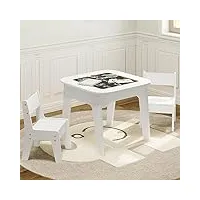 woltu table enfant avec 2 chaises, ensemble de table et chaises pour enfants, table enfant avec rangement, plateau réversible en double face, blanc