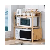 mayma cuisine micro-ondes rack, 3 couches Étagères de cuisine ajustable etagere rangement,en bambou,avec 4 crochets et support de planche à découper