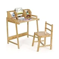 mamizo bureau enfant garcon fille en bambou, ensemble bureau et chaise réglable, bureau pour enfants avec support de livre, table enfant avec chaise pour l'étude et au travail, couleur du bois