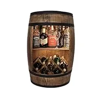 weeco baril avec éclairage led et porte-vin - casier à vin - tonneau en bois - bar de maison 80 cm - décoration rustique - baril de bière - porte-bouteilles de vin - bar à whisky - cadeau (marron