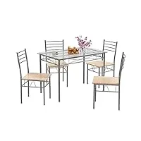 costway ensemble table et 4 chaises, table à manger avec 4 chaises, cadre en métal, table cuisine en verre pour salle à manger, cuisine, restaurant, salon