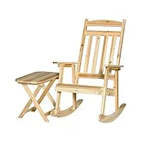 outsunny ensemble de jardin 2 pièces style cosy chaise à bascule + table d'appoint pliante bois d'épicéa massif