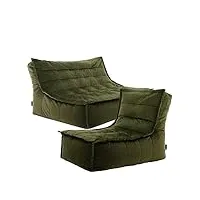 icon kota canapé pouf et pouf fauteuil en velours, olive vert, lot de 2, pouf poire salon, pouf geant xxl pour adultes