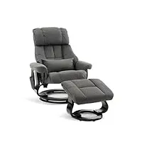 m mcombo 9066 fauteuil de relaxation avec tabouret, fauteuil tv pivotant moderne avec fonction chaise longue, coussin et poche latérale, sans fonction massage, pour le salon, gris, microfibre