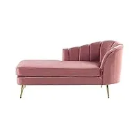 chaise longue rétro côté droit en velours rose et pieds dorés allier