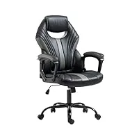 vinsetto chaise de bureau ergonomique fauteuil de bureau style gaming pivotant hauteur réglable en similicuir avec dossier et accoudoir gris