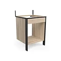 meuble four et plaque encastrable industriel avec plan de travail - cuisine complete ‟chili”- coloris chêne clair & noir mat - 64,3 x 60 x 100,6 cm