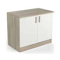 meuble bas de cuisine modulable 2 portes - cuisine complete ‟origan” – coloris blanc mat & chêne - 100 x 30 x 70 cm