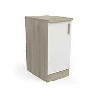 meuble de cuisine bas avec plan de travail 1 porte - cuisine complete ‟origan” – coloris chêne clair & blanc mat - 44,3 x 60 x 100,6 cm