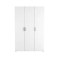 grande armoire dressing avec penderie 3 portes 4 etagères – coloris blanc mat et chêne clair - 119,1 x 51,3 x 184,8 cm