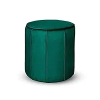 pouf rond 42x45,5 cm - en tissu velours de vert foncé, avec coutures verticales décoratives - repose-pieds pour fauteuil, tabouret bas pour salon, entrée, chambre, tabouret bureau