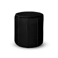 pouf rond 42x45,5 cm - en tissu velours de noir, avec coutures verticales décoratives - repose-pieds pour fauteuil, tabouret bas pour salon, entrée, chambre, tabouret bureau