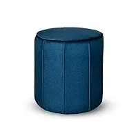 pouf rond 42x45,5 cm - en tissu velours de bleu foncé, avec coutures verticales décoratives - repose-pieds pour fauteuil, tabouret bas pour salon, entrée, chambre, tabouret bureau