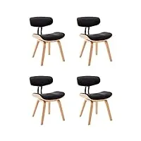 décoshop26 lot de 4 chaises de salle à manger cuisine design contemporain bois courbé et synthétique noir cds021775
