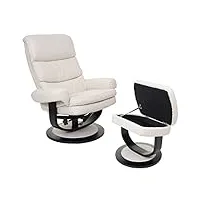 décoshop26 fauteuil de relaxation tv repose-pieds avec compartiment de rangement en synthétique crème 04_0001949